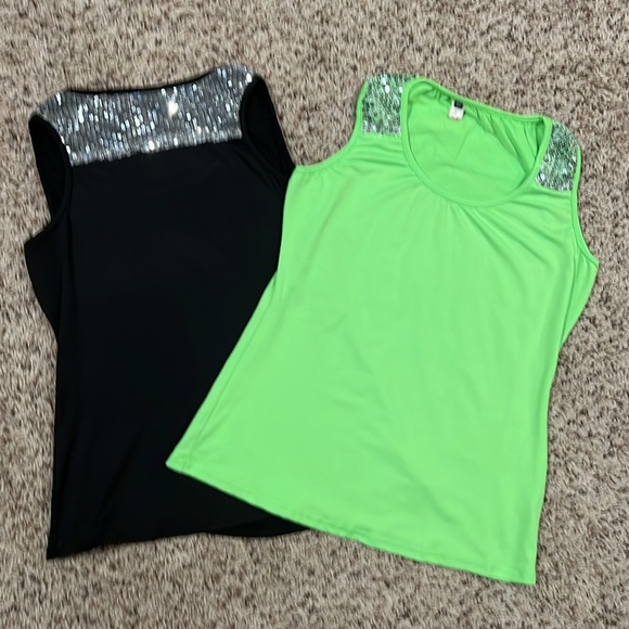 Two tank tops one black one lime green with silver sequins on the tops - Picture 6 of 6